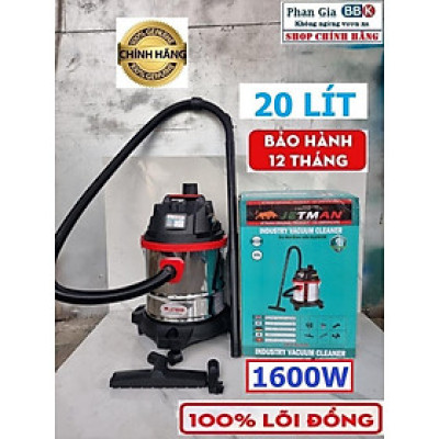 Máy Hút Bụi Công Nghiệp JETMAN 20L, Công Suất 1600W, Mô Tơ 100% Dây đồng, Bảo Hành 1 Năm