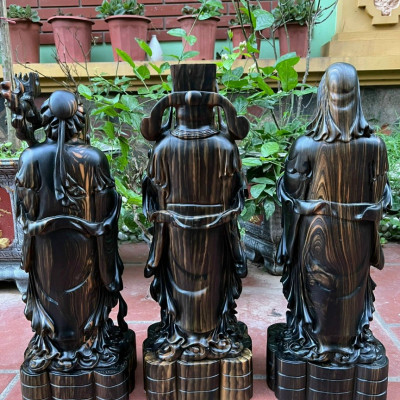 Bộ tượng phật tam đa phúc lộc thọ ,bằng gỗ mun hoa kt cao 60×21×15cm