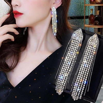 Earrings nữ dáng dài gắn đá lấp lánh sành điệu