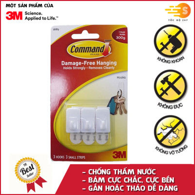 Móc dán tường vuông 300gr vỉ 3 cái Command 3M 17502