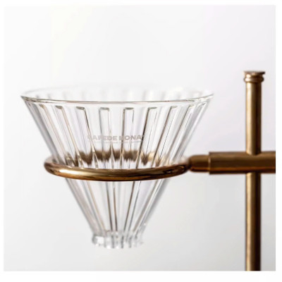 Phễu thuỷ tinh V60 rãnh thẵng đế nhựa đen CAFE DE KONA