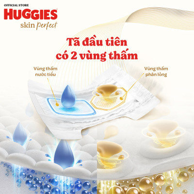 Tã quần Huggies Skin Perfect M Mega Jumbo 98+4 miếng với 2 vùng thấm giảm kích ứng da