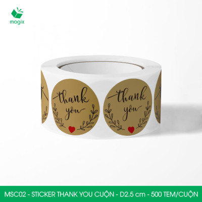 MSC02 - D2.5 cm - 1 Cuộn 500 sticker thank you tròn, nhãn dán thank you, tem dán cảm ơn