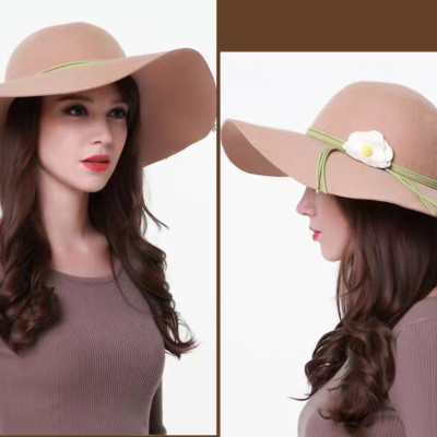 Nón rộng vành nữ mũ chống nắng rộng vành đi biển fedora màu kem thời trang Hàn Quốc dona22030804