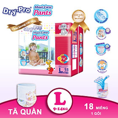 Tã/bỉm quần Dry-Pro siêu thấm hút nhập khẩu Malaysia size L (9kg - 14kg) - Gói 18 miếng
