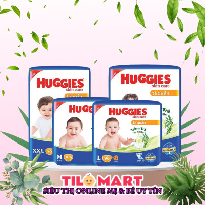 [SIÊU NHIỀU MIẾNG] Tã/Bỉm quần Huggies Tràm Trà Tự Nhiên SKINCARE Mega Jumbo các size M106/L104/XL88/XXL80