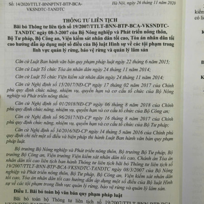 Các Thông Tư Liên Tịch Của Tòa Án Nhân Dân Tối Cao, VKSNDTC về Hình Sự, Tố Tụng Hình Sự, Dân Sự, Tố Tụng Dân Sự