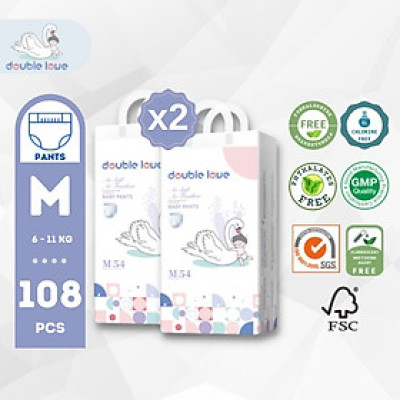 Combo 2 Tã Quần Double Love cho bé Size M54– L50–XL46– XXl44 siêu mỏng, siêu thấm hút an toàn cho bé