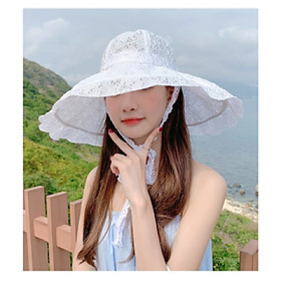 Nón rộng vành nữ, mũ vành rộng tiểu thư gấp gọn chất liệu ren thời trang mới dona250705