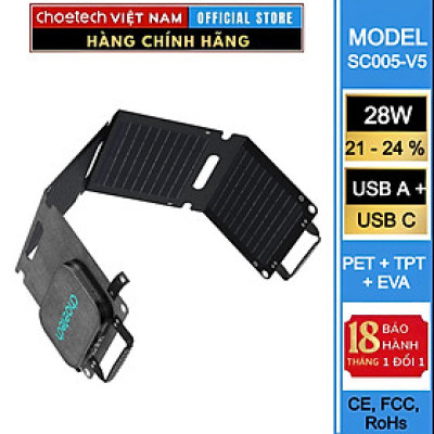 Bộ sạc năng lượng mặt trời di động Choetech SC005-V5 công suất 28w có thể gấp gọn (Hàng chính hãng)