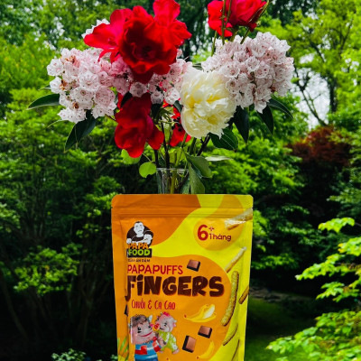 Bánh ăn dặm PAPAFOOD PAPAPUFFS Vị Chuối & Ca Cao - 100% Ngũ Cốc Hữu Cơ - Gói 50g