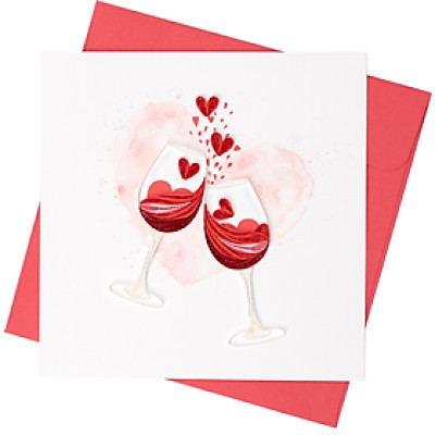 Thiệp giấy xoắn chủ đề tình yêu - Ly rượu tình yêu size 15x15cm