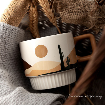 Ly sứ cà phê có quai cầm 320ml phong cảnh xa mạc