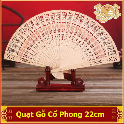Quạt cổ phong nan gỗ quạt xếp cầm tay phong cách cổ trang Trung Quốc