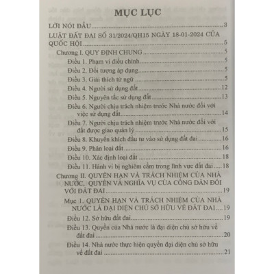 Sách - Luật Đất đai (Hiện hành) (Được Quốc hội thông qua ngày 18-01-2024, có hiệu lực từ ngày 01-01-2025) XBTT