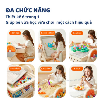 Bàn đồ chơi gấp gọn đa năng kèm bảng nam châm và ghế ngồi  Mideer Multifunctional Block Table
