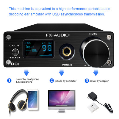 Bộ Giải Mã FX-Audio DAC D01 32 Bit/768Khz/ DSD512 Bluetooth 5.0 USB  and Headphone Amplifier HiFi Stereo Digital to Analogue ES9038Q2M/XMOS XU208 Support APTX/HD/LDAC/DSD.512 with 6.35mm to 3.5mm Headphone Converter - Hàng Chính Hãng