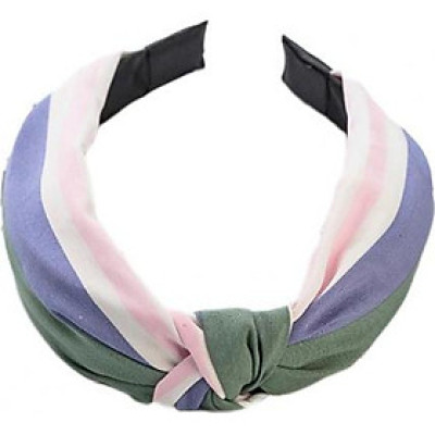 Bờm cài tóc turban nữ kẻ tím nhạt phối hồng trắng bản to BN22C