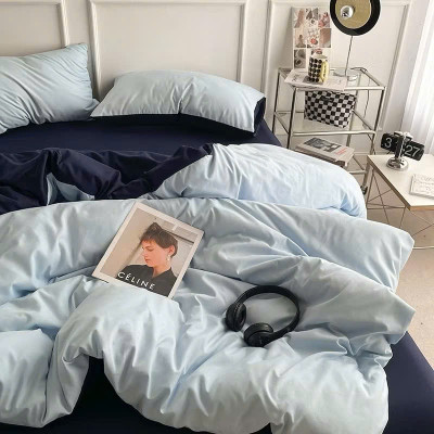 Bộ vỏ chăn ga gối cotton tici LIDACO notag - Xanh nhạt ga than