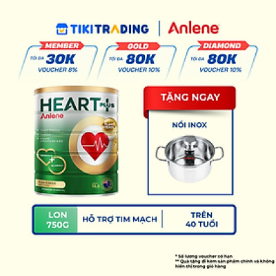 Thực phẩm bổ sung Anlene Heart Plus với dưỡng chất chăm sóc sức khỏe tim mạch 750g/lon - Tặng Nồi Inox