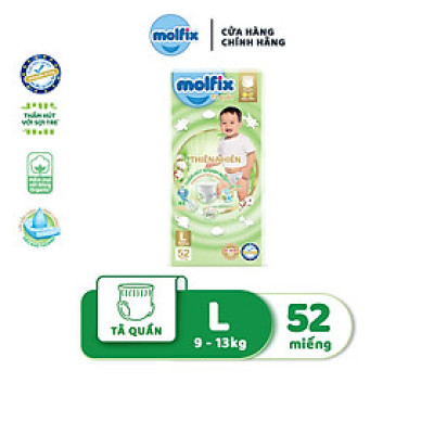 Tã/bỉm quần Molfix Thiên nhiên Super Jumbo L (9kg - 13kg) - Gói 54+8 miếng