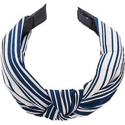 Bờm cài tóc turban nữ bản to kẻ trắng xanh đậm BN25A