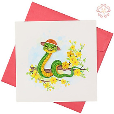 Thiệp Chúc Mừng Năm Mới Xuân Ất Tỵ 2025 - size 15x15cm . Chủ đề rắn xuân .