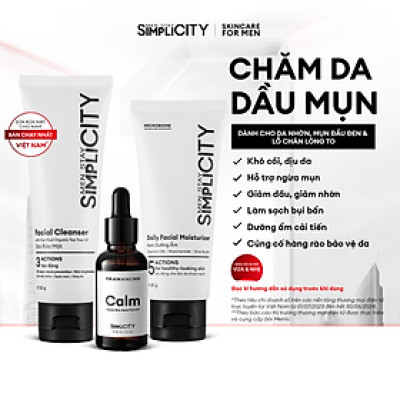 Bộ sản phẩm Men Stay Simplicity chăm sóc da dầu mụn cho nam Acne Relief Skincare Trio: Sữa rửa mặt 100g x Serum 30ml x Kem dưỡng ẩm 80g