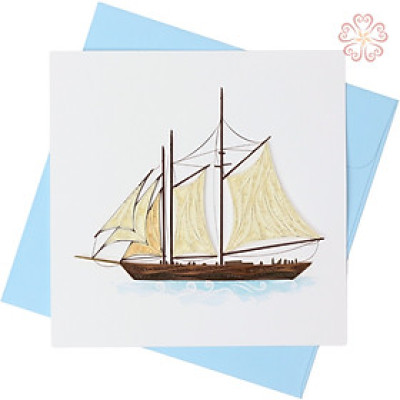 Thiệp Giấy Xoắn Nghệ Thuật - Chiếc thuyền buồng - size 15x15cm