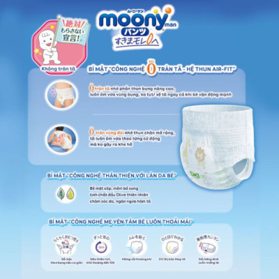 Bỉm - Tã Quần Moony Blue (bé trai) size XXL 26 miếng (Cho bé 13-28kg)