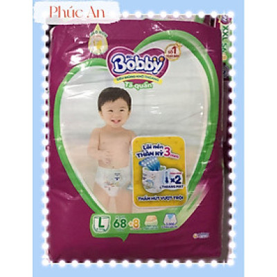 Tặng thêm 8 miếng | Tã Quần Bobby Cho Bé Size L 68 Miếng 9 Đến 14 Kg - Bỉm Quần Trẻ Em Bobby Size L68