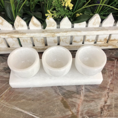 Bộ 3 ly nước thờ cúng ông thần tài thổ địa đá cẩm thạch trắng