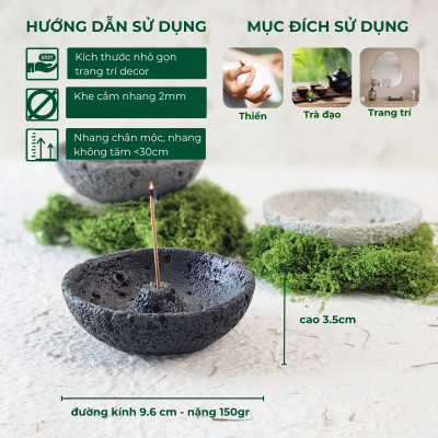 Đế Hứng Nhang Thảo Mộc Bằng Đá Phong Cách Wabi Sabi Trang Trí Nhà Bàn Thờ Thiền
