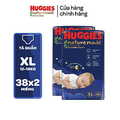 Combo 2 Tã quần Huggies Naturemade ban đêm M58/L44/XL38/XXL26