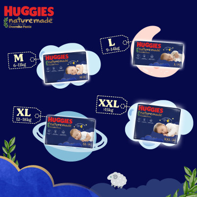 Combo 2 Tã quần Huggies Naturemade ban đêm M58/L44/XL38/XXL26