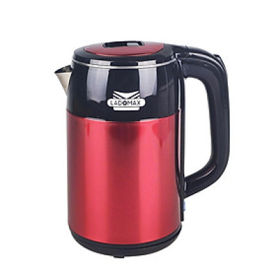 Bình đun siêu tốc 2 lớp Ladomax lòng ấm inox 304 đúc nguyên khối dung tích 2.5L, vỏ nhựa ABS không phai màu (888 - Màu Đỏ) - Hàng chính hãng