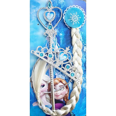 Set 3 món Elsa bờm tóc vương miện + tóc giả + gậy cho bé