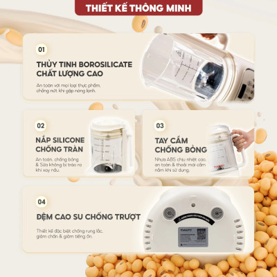 Máy làm sữa hạt thủy tinh chống ồn Masuto MS Love Plus dung tích 1,2L có hẹn giờ 12 chế độ nấu - Hàng chính hãng