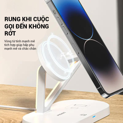 Sạc Không Dây 3 Trong 1 Pisen Pro - Wireless 3-in-1 Night Light - Màu Đen