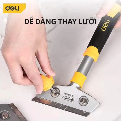 Bay sủi sơn DELI TOOLS 26cm - 36cm đuôi tua vít Màu vàng - Xẻng dao cạo sàn, vệ sinh tường, sủi sơn siêu sắc