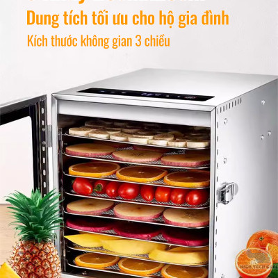 Máy Sấy Thực Phẩm Inox HTG 8 khay DBC08-A01 Sấy Khô Hoa Quả, Thịt, Đồ Ăn, Tia UV Khử Khuẩn, Hẹn Giờ, Hàng Chính Hãng