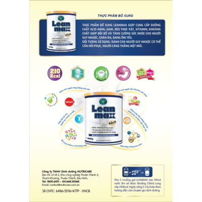 Sữa LeanMax Adult dinh dưỡng hồi phục cho người bệnh, người cao tuổi