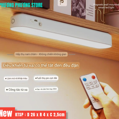 Đèn Led thông minh cao cấp gắn tường, tủ đọc sách tích điện đa năng nhiều cấp độ điều chỉnh ánh sáng bằng nút cảm ứng 1 chạm và điều khiển từ xa có hẹn giờ