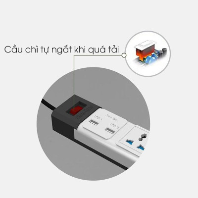 Ổ cắm điện Rạng Đông OC02.USB - Ổ điện thông minh tích hợp 2 cổng sạc USB - chống giật, tự ngắt, công suất 2500W