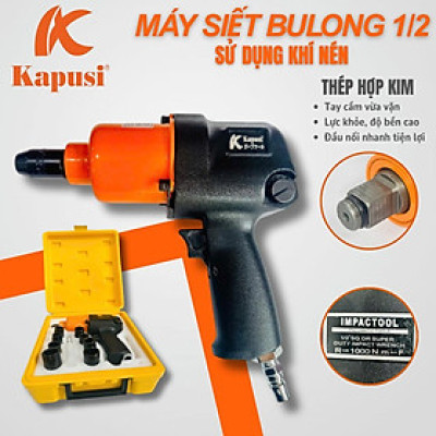 Máy siết bulong 2 búa khí nén hệ 1/2 inch hộp kèm 10 đầu khẩu hãng KAPUSI TOOLS Nhật Bản, lực siết max 1000Nm