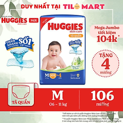 [SIÊU NHIỀU MIẾNG] Tã/Bỉm quần Huggies Tràm Trà Tự Nhiên SKINCARE Mega Jumbo các size M106/L104/XL88/XXL80