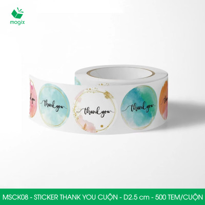 MSCK08 - D2.5 cm - 1 Cuộn 500 sticker thank you tròn, nhãn dán thank you, tem dán cảm ơn
