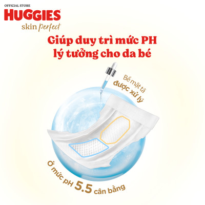 Tã quần Huggies Skin Perfect M Mega Jumbo 98+4 miếng với 2 vùng thấm giảm kích ứng da