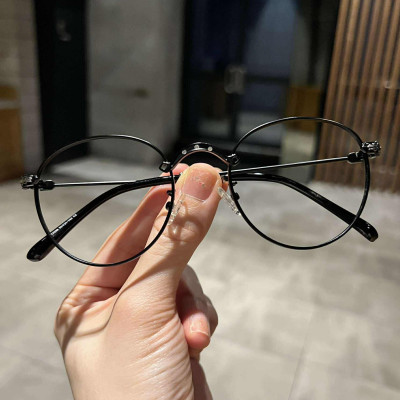 Gọng Kính cận, Kính giả cận Mắt tròn kim loại màu đen cao cấp