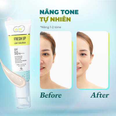 Kem chống nắng makeup trẻ hoá dưỡng trắng - Fresh Up Light Sun Cream 30ml | EVOR